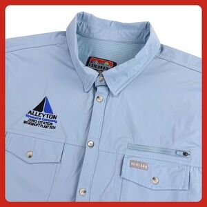 Burlebo Performance Fishing Shirt Men 2XL Blue‎ Nylon Stretch Vented Logo Short